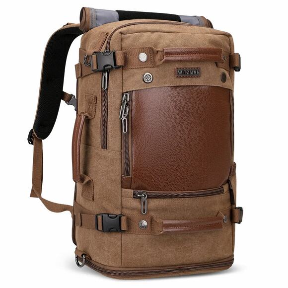 Witzman Brown Convertible Travel Leather Canvas Duffle Large A2020-2 Backpack - Picture 2 of 8